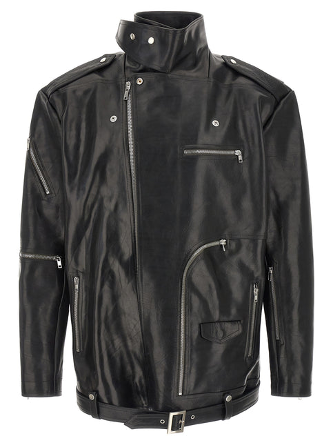 Rick Owens Black Bull Skin Leather Jacket