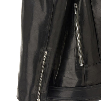 Rick Owens Black Bull Skin Leather Jacket