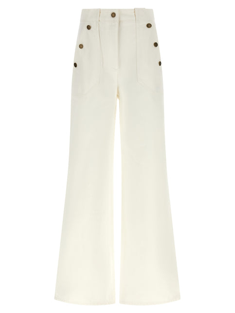 Max Mara White Cotton Flared Pants