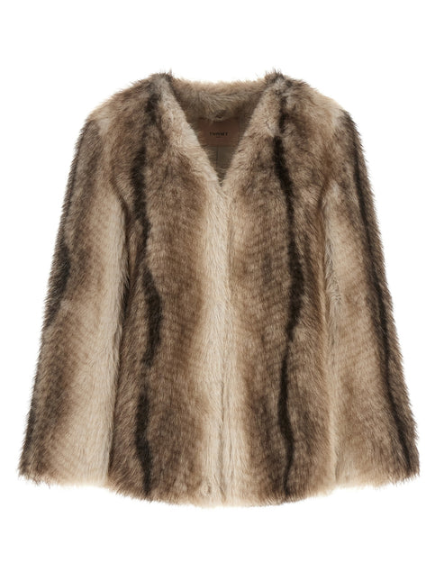 Twinset Brown Polyester Full-Length Jacket