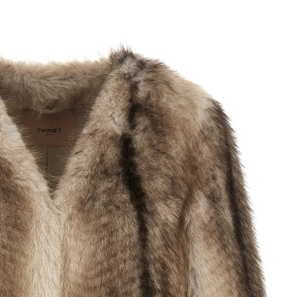 Twinset Brown Polyester Full-Length Jacket