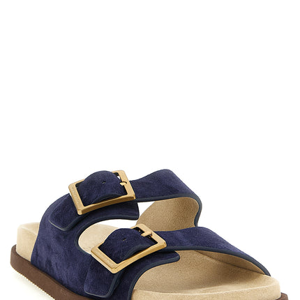 Brunello Cucinelli Blue Calfskin Slides