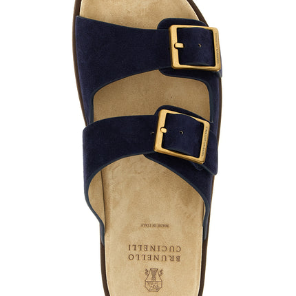 Brunello Cucinelli Blue Calfskin Slides