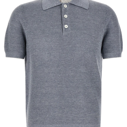 Brunello Cucinelli Blue Linen Polo Shirt