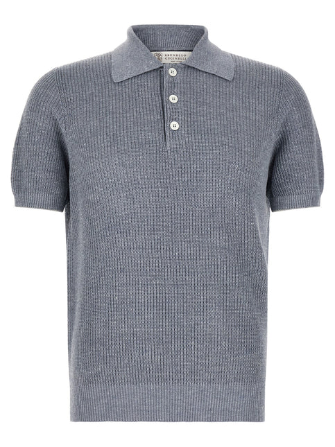Brunello Cucinelli Blue Linen Polo Shirt