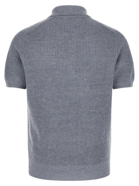 Brunello Cucinelli Blue Linen Polo Shirt
