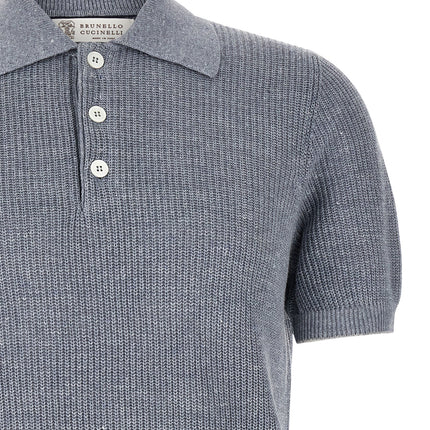 Brunello Cucinelli Blue Linen Polo Shirt