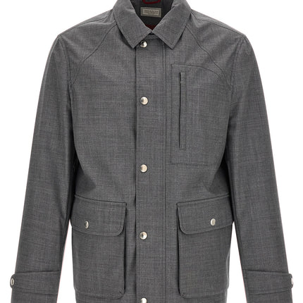 Brunello Cucinelli Gray Virgin Wool Full-Length Jacket Brunello Cucinelli