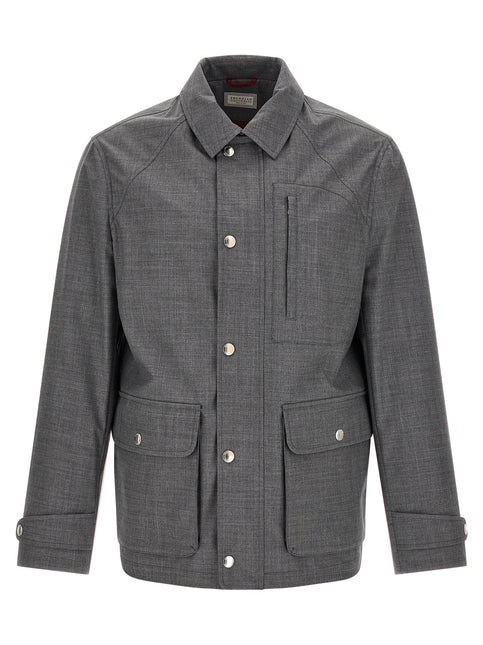 Brunello Cucinelli Gray Virgin Wool Full-Length Jacket Brunello Cucinelli