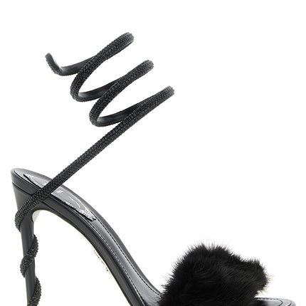 RENE CAOVILLA Black Leather Stiletto Heel Sandals
