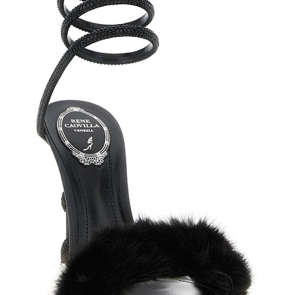 RENE CAOVILLA Black Leather Stiletto Heel Sandals