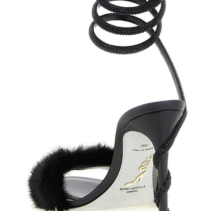 RENE CAOVILLA Black Leather Stiletto Heel Sandals