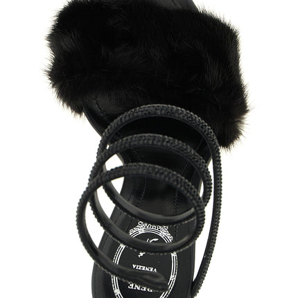 RENE CAOVILLA Black Leather Stiletto Heel Sandals