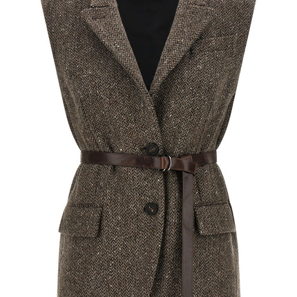 Brunello Cucinelli Brown Virgin Wool Sleeveless Jacket