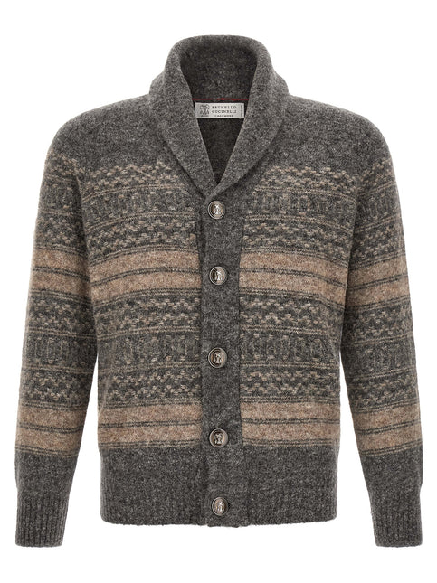 Brunello Cucinelli Gray Alpaca Leather Cardigan