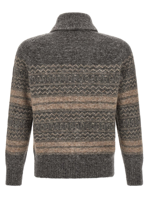 Brunello Cucinelli Gray Alpaca Leather Cardigan