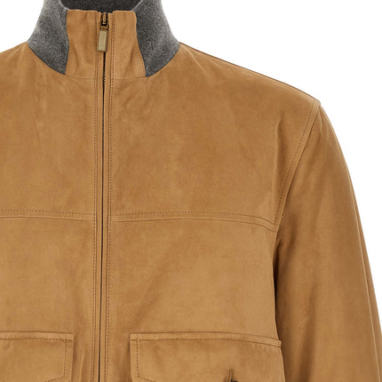 Brunello Cucinelli Beige Lamb Leather Leather Jacket