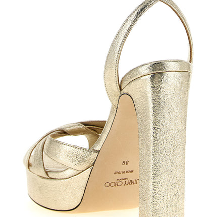 Jimmy Choo Gold Tencel Stiletto Heel Sandals