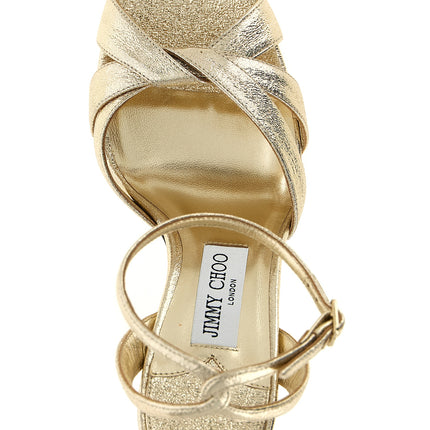 Jimmy Choo Gold Tencel Stiletto Heel Sandals