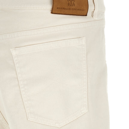 Brunello Cucinelli White Cotton Relaxed Fit Jeans