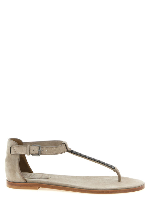 Brunello Cucinelli Beige Calfskin Flat Sandals Brunello Cucinelli
