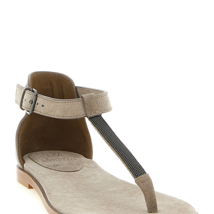 Brunello Cucinelli Beige Calfskin Flat Sandals Brunello Cucinelli
