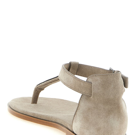 Brunello Cucinelli Beige Calfskin Flat Sandals Brunello Cucinelli