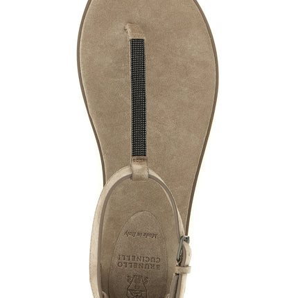 Brunello Cucinelli Beige Calfskin Flat Sandals