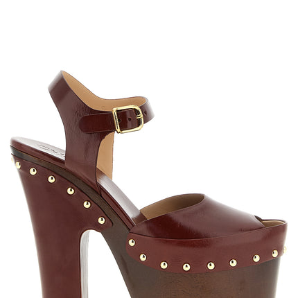 Chloé Bordeaux Lamb Leather Stiletto Heel Sandals Chloé