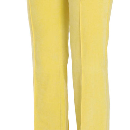 Just Cavalli Yellow Corduroy Mid Waist Straight Trousers Pants