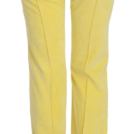 Just Cavalli Yellow Corduroy Mid Waist Straight Trousers Pants