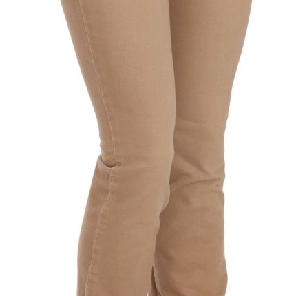 Just Cavalli Brown Cotton Stretch Mid Waist Skinny Trousers Pants