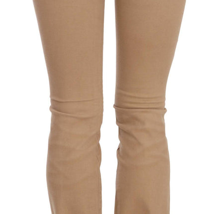 Just Cavalli Brown Cotton Stretch Mid Waist Skinny Trousers Pants