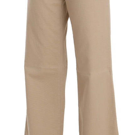 Just Cavalli Beige Cotton Mid Waist Flared Trousers Pants