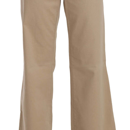 Just Cavalli Beige Cotton Mid Waist Flared Trousers Pants