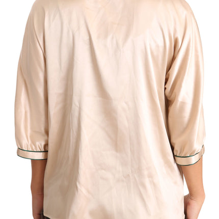 Dolce & Gabbana Beige Ribbon Silk Stretch Top Blouse
