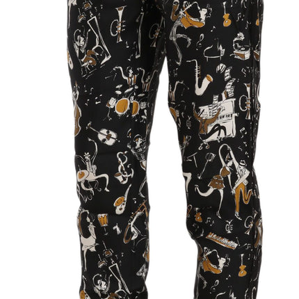 Dolce & Gabbana Black Jazz Club Print High Waist Tapered Pants