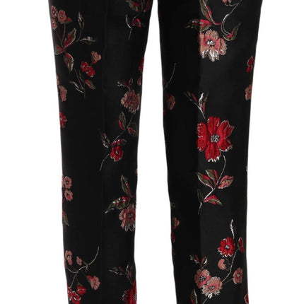 Dolce & Gabbana Floral Print Black Boot Cut Trouser Pants