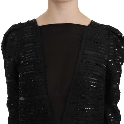 John Richmond Black Silk Full Length Sequined Gown Dress
