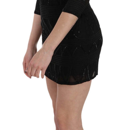 John Richmond Black Silk Sequined Mini Shift Gown