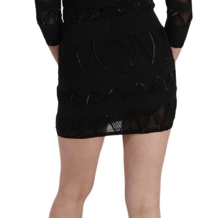 John Richmond Black Silk Sequined Mini Shift Gown