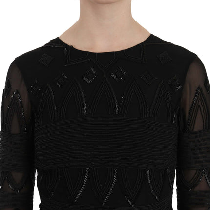 John Richmond Black Silk Sequined Mini Shift Gown