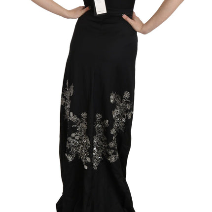 John Richmond Black Sequined Flare Ball Gown Dress
