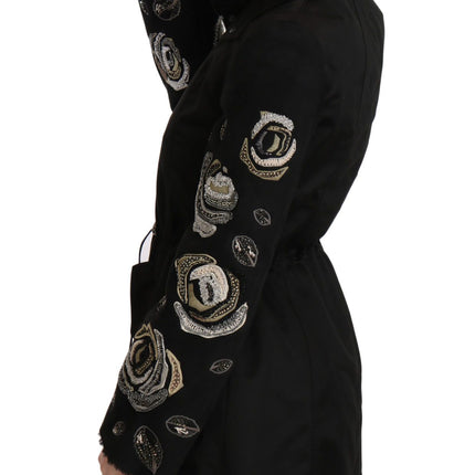 John Richmond Floral Sequined Beaded Hooded Jacket Coat