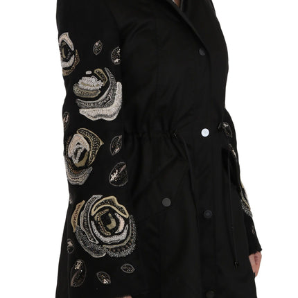 John Richmond Floral Sequined Beaded Hooded Jacket Coat