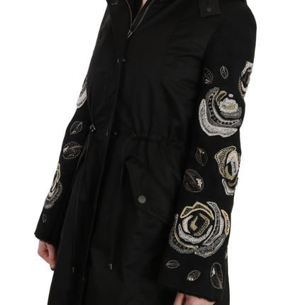John Richmond Floral Sequined Beaded Hooded Jacket Coat