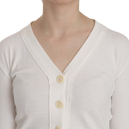 BYBLOS White V-neck Long Sleeve Cropped Cardigan Tops Sweater