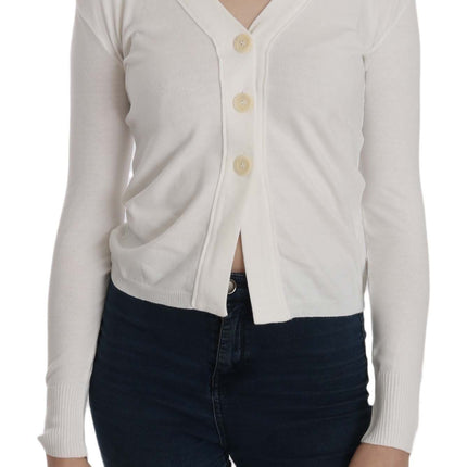 BYBLOS White V-neck Long Sleeve Cropped Cardigan Tops Sweater