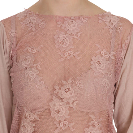 PINK MEMORIES Pink Lace See Through Long Sleeve Blouse