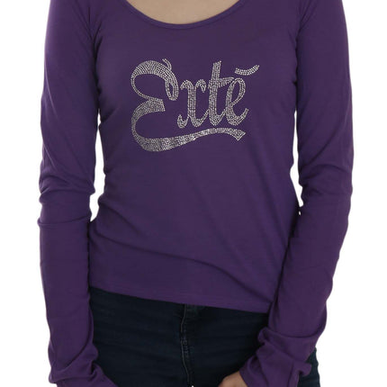 Exte Purple Crystal Embellished Long Sleeve Casual Top
